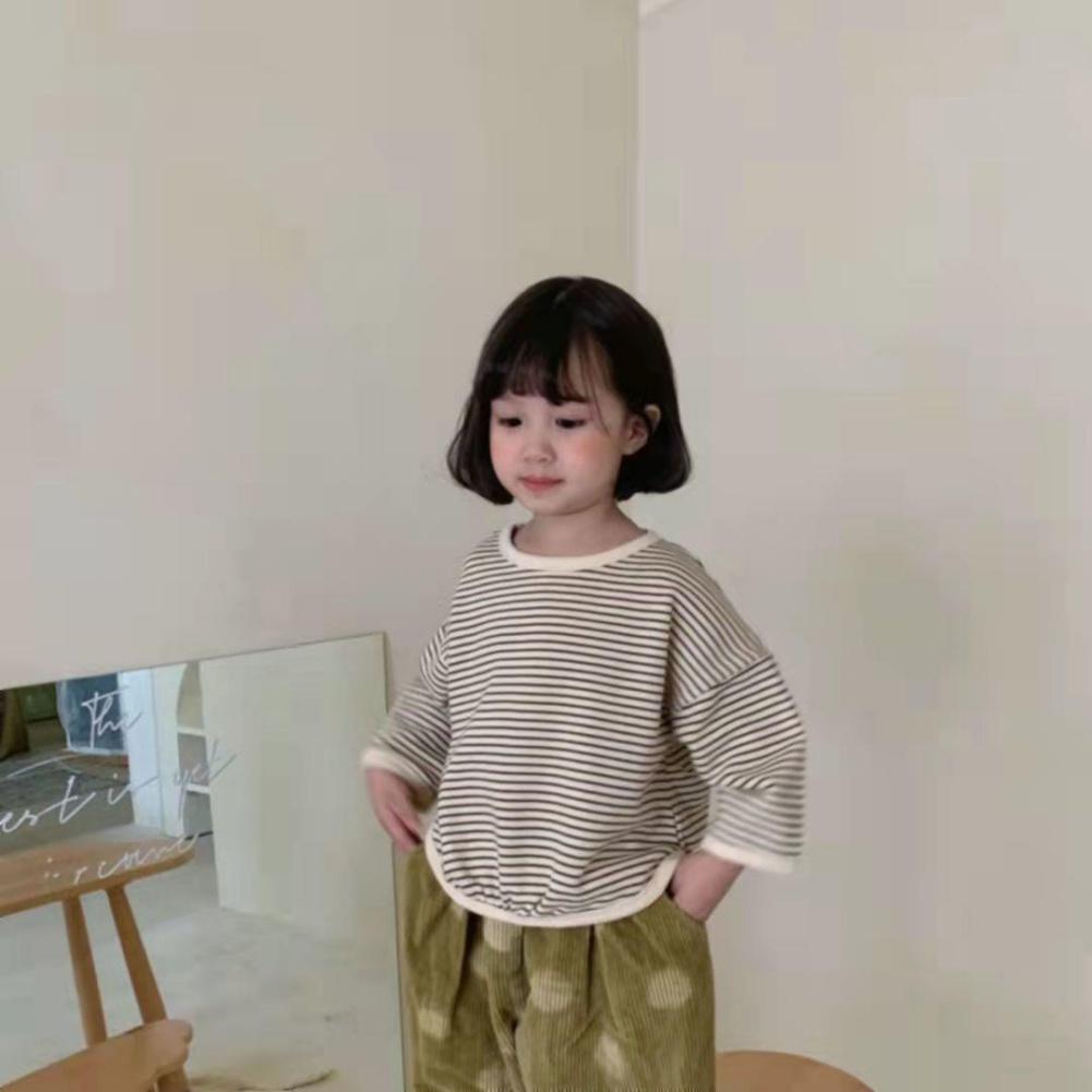 Kids Sweatshirt Girls' Long Sleeved Striped Top Children's Loose T-shirt
