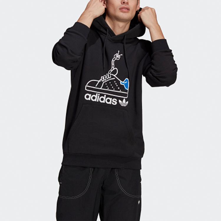 Adidas Originals Trefoil Printed Warm Hoodie Pullover Sweatshirt Men Black GN2159