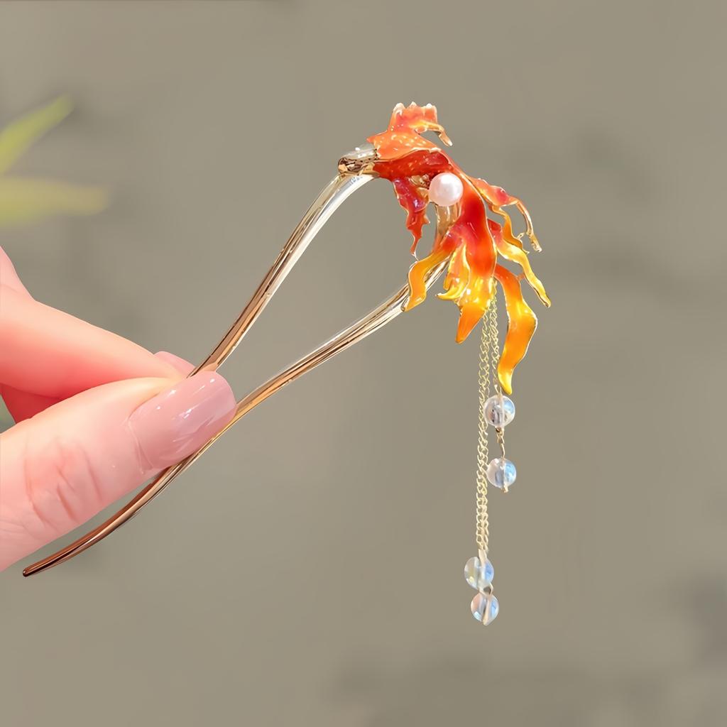 Antique Butterfly Flower Bamboo U-shaped Hairpin Super Fairy Retro Pearl Fringed Hairpin Hanfu Ancient Hairpin Accessories