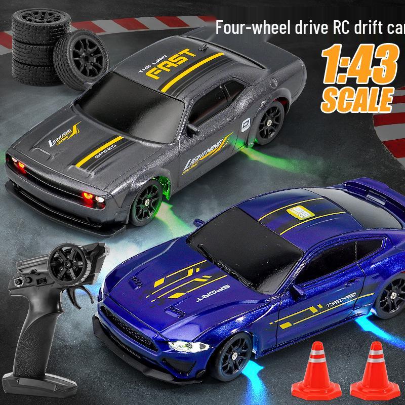 1:43 Scale 4WD RC Drift Car with Gyroscope, 7-Color Lights, and Alloy Chassis