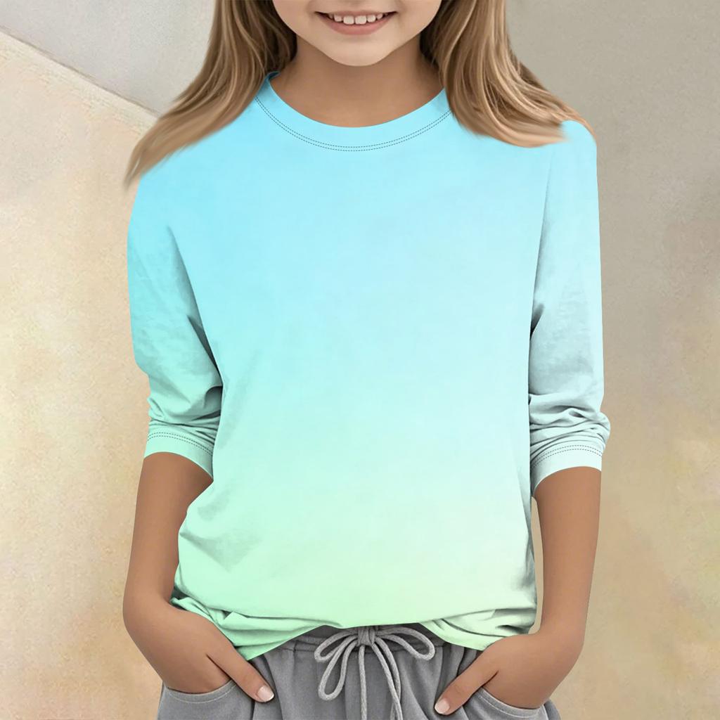 Kinder bedrucktes Rundhals Siebenviertelarm Freizeit T-Shirt