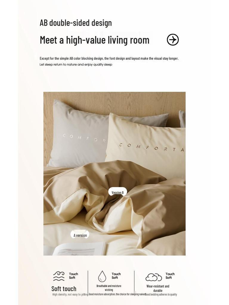 Class A 100s Premium Cotton Flannel 4-Piece Winter Embroidered Bedding Set - Thickened Bed Sheet & Duvet Cover