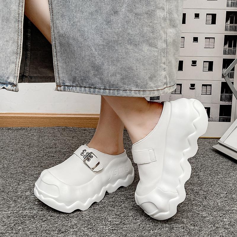 Fashion 8CM Women High Heels Chunky Slippers New Summer Females Buckle Platform Sneakers Wedge Sandals Slides Vulcanized Shoes De Mujer