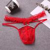 Lace Sheer Sissy Pouch Panties Men Sexy Thong Tanga Hombre Gay Crossdress Lingerie G String Rhinestone Bugle Pouch Underpants