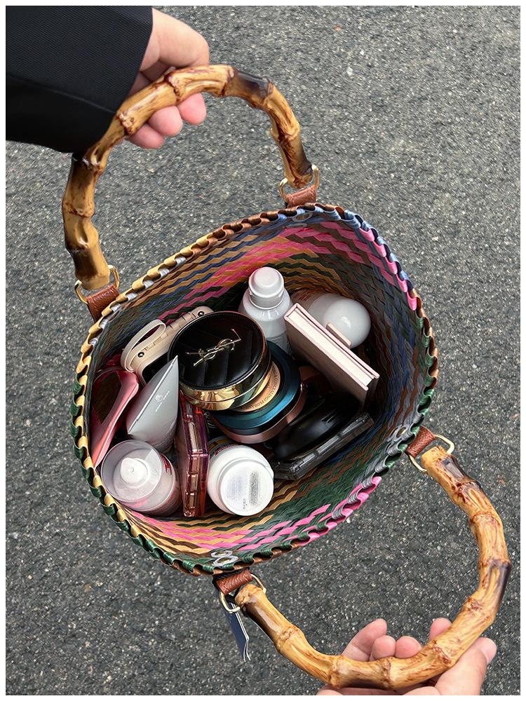 Handgefertigte bestickte Dackel gewebte Handtasche und Aufbewahrungskorb