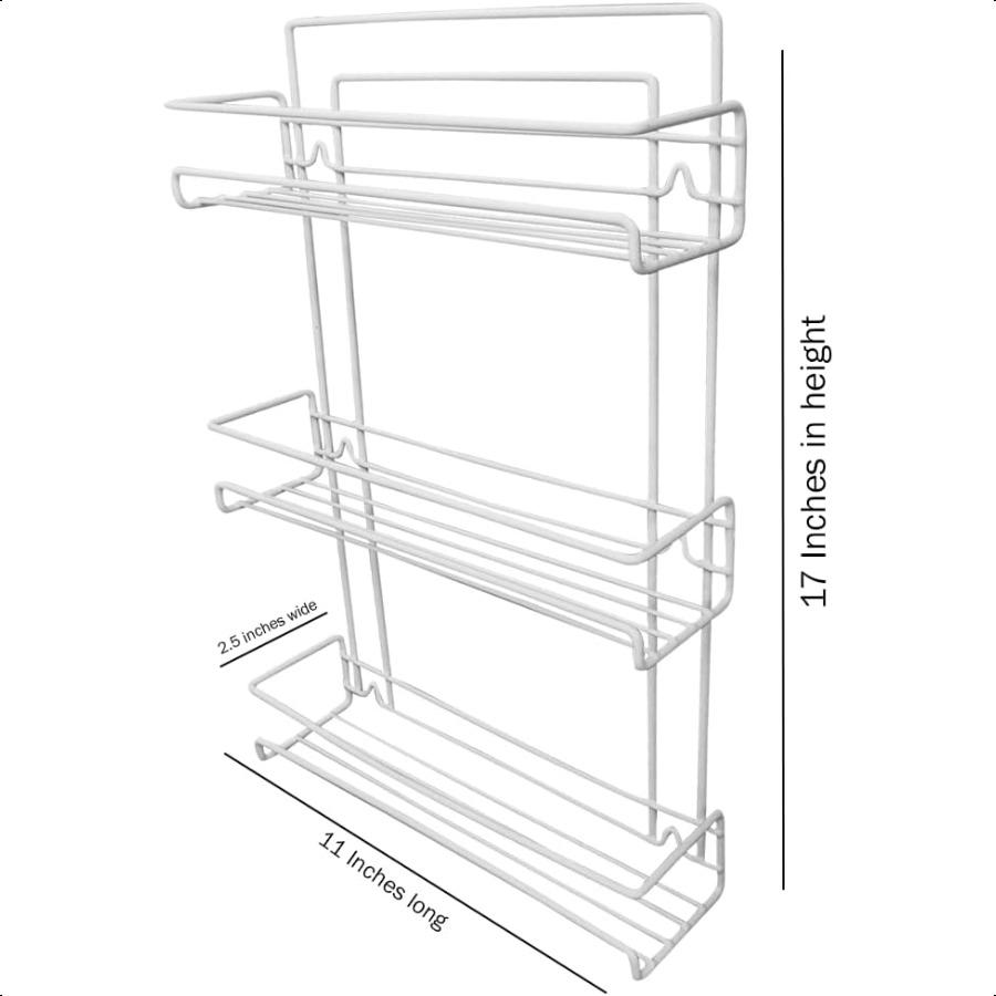 3Tier Spice Rack Wall or Cabinet DoorMounted Organizer Metal Storage for Small Spice Jars Holds Up to 18 Bottles White Coated S