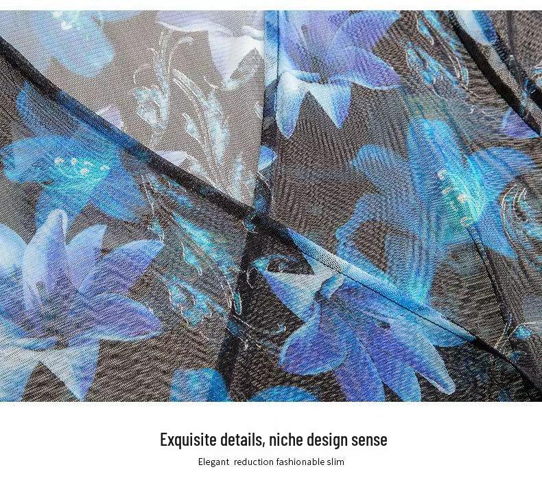 Women's Fashionable 7-Sleeve Mid-Length Shirt, Summer 2025, Elegant Print, Slimming, Sun Protection