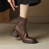 Coarse-heeled Short Boots Women's 2025 Winter New Comfortable and Thin Elastic Boots Square French Ankle Boots High-heeled Chelsea Boots