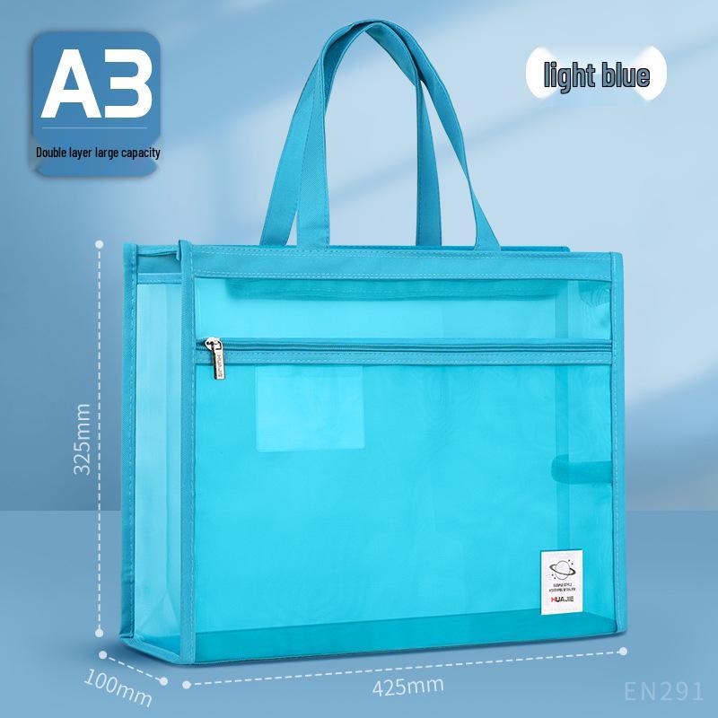 Large A3 Transparent Mesh Art Bag with Zipper for Student Drawings