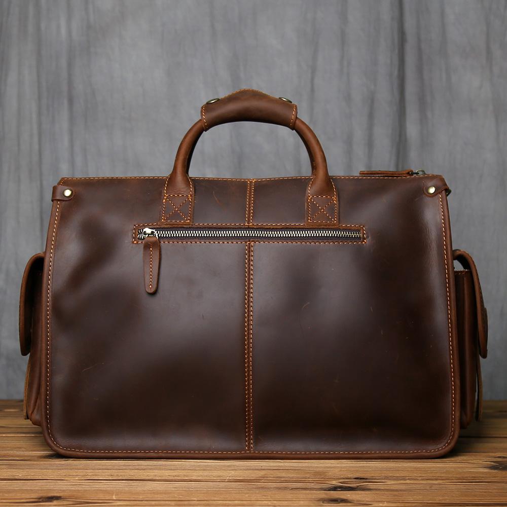 NZPJ Retro Genuine Leather Men's Briefcase Top Layer Cowhide Handbag Crazy Horse Leather Crossbody Bag For 16 Inch Laptops