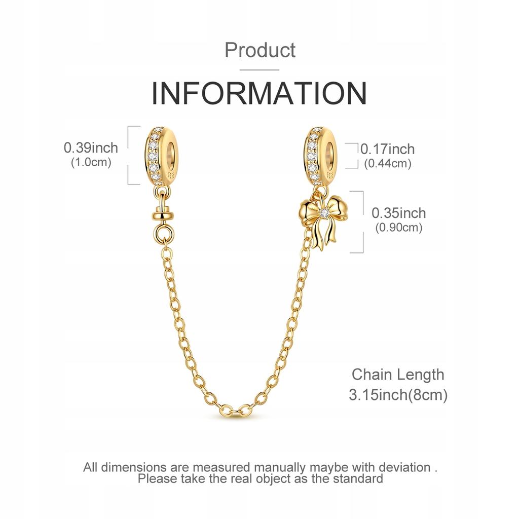 Gold Safety Chain for Modular Bracelet Bow Ribbon