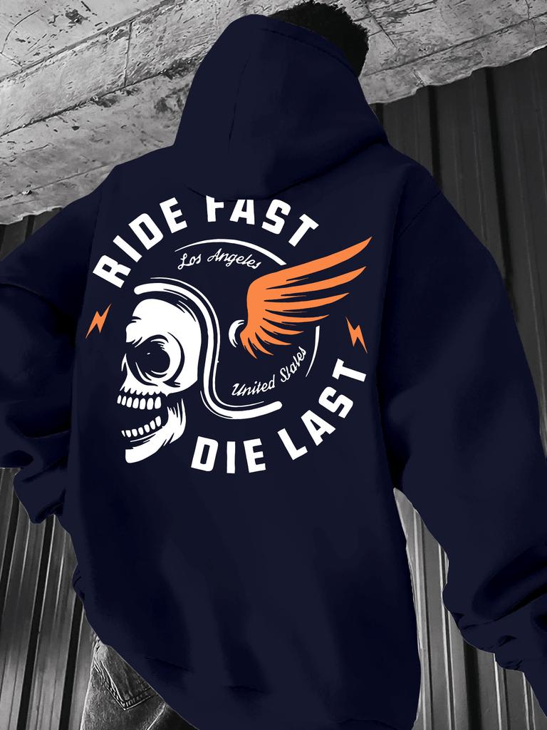 Street Style Los Angeles Locomotive Theme Printed Hoodie Motorcycle Element Oversize Couple Sweater