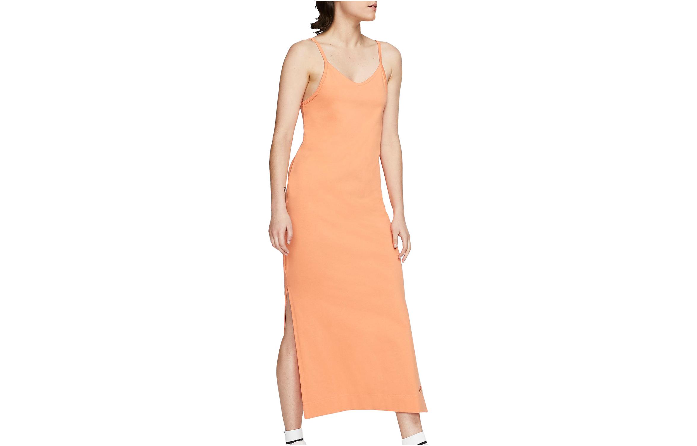 Nike Slip Dresses Women s Orange V Neck Moderate Long CJ3751-871 XL