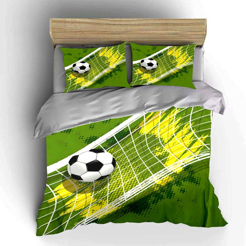 Soccer Ball Hitting The Net Print Bedding Set 1 Duvet Cover 2 Pillowcases For Adult And Children Luxury Gift Full Size