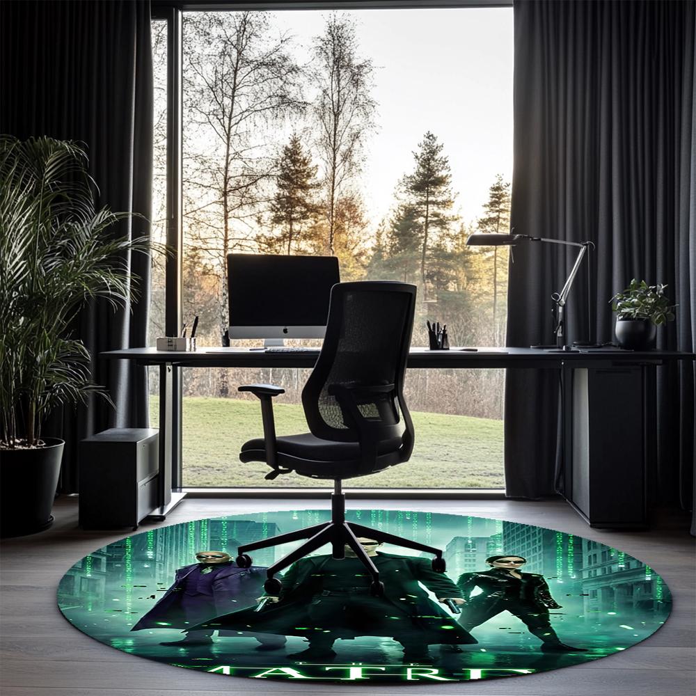 Matrix Printed Round Rug Carpet Chair Rug Area Rug Entryway Doormats,for Office Chair Living Room Bedroom Kitchen Room.