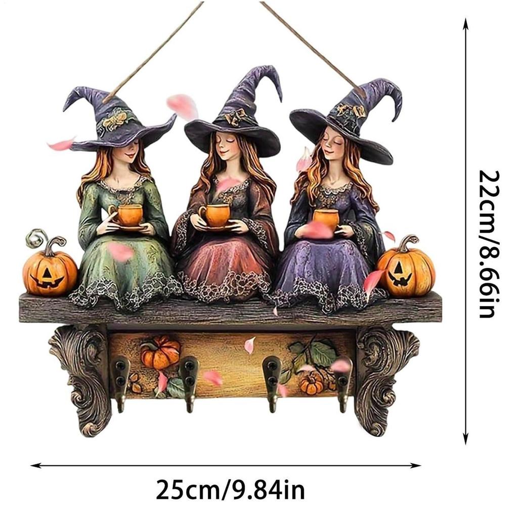 Witch 2D Flat Keys Holder Wall Decoration Accessories Hook Vintage Outdoor Garden   Flat Wall-Mounted Keys Holder Halloween Deco