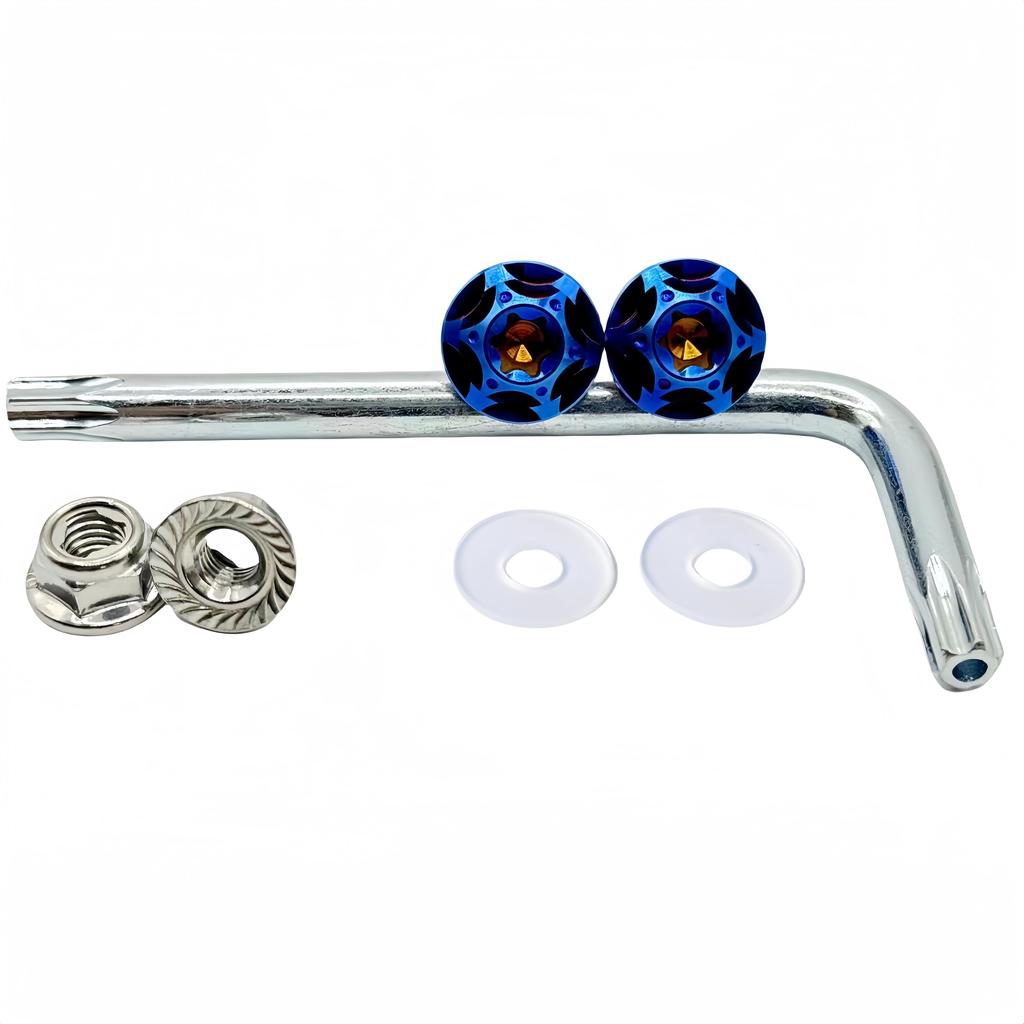 Kuroobaa Titanium Motorcycle License Plate Bolts M6x15mm Snowflake Design, Set of 2 (Blue)