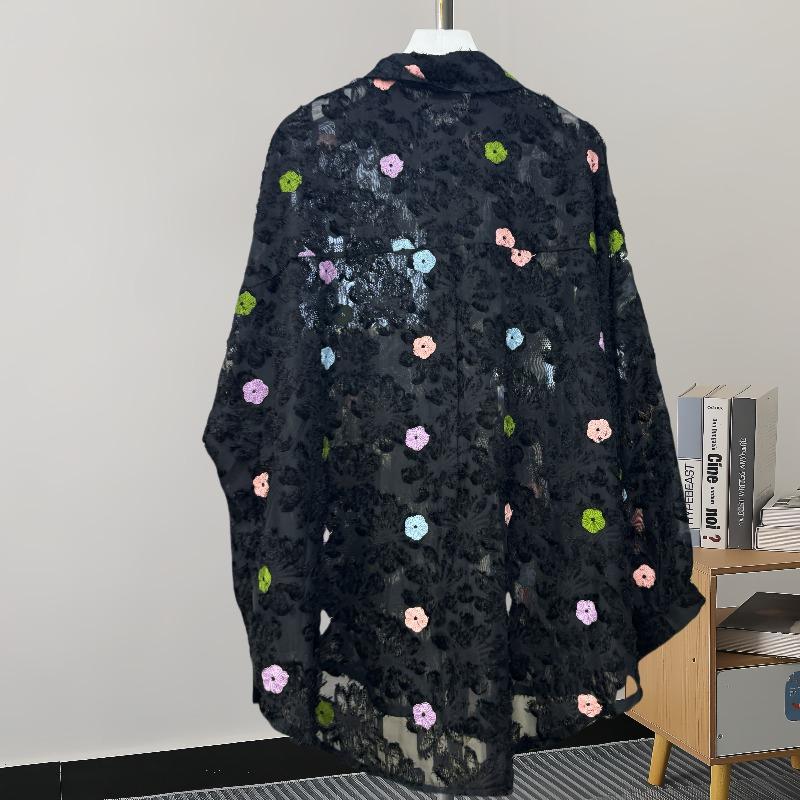 Fashion Flowers Casual Loose Shirts for Women Spring and Autumn New Long Sleeve Women's Blouses Tops Elegant Single Breasted Simple Ladies Shirt 25835