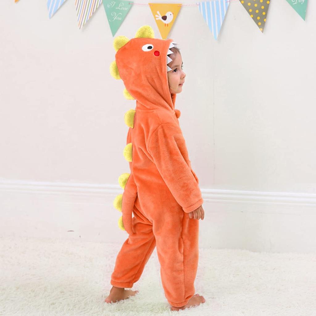 LOLANTA Dinosaur Kigurumi Baby Overalls Halloween Costume for Boys and Orange Size Kids' Girls, Flannel, 90-105