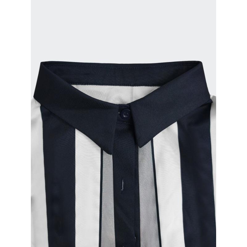 Spring and Autumn New Women's Tops with Bows Fashionable and Casual Long-sleeved Striped Shirts