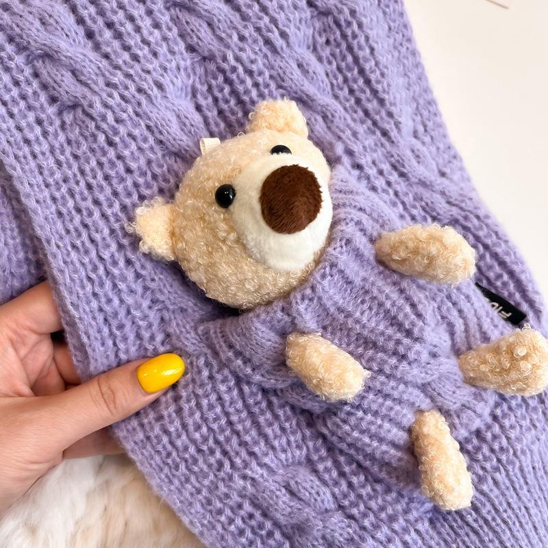 New bear purple scarf women's winter fashion thickened warm knitted scarf student shawl