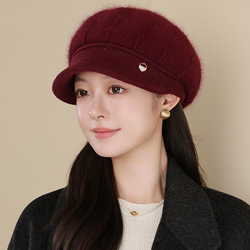 Middle-Aged and Elderly Thick Rabbit Fur Duck Tongue Beret Outdoor Windproof Mother Warm Knitted Cap