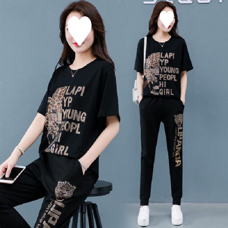 Plus Size Stylish Two-Piece Summer Set for Women - Casual Fashion with Hot Drill Accent L