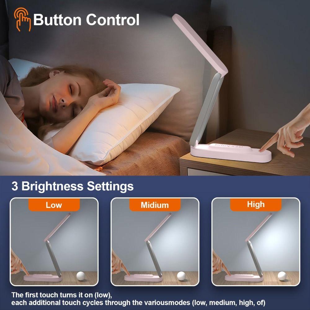 Foldable LED Desk Lamp 3 Brightness Dimmable Reading Lamp Portable Eye Protection Light