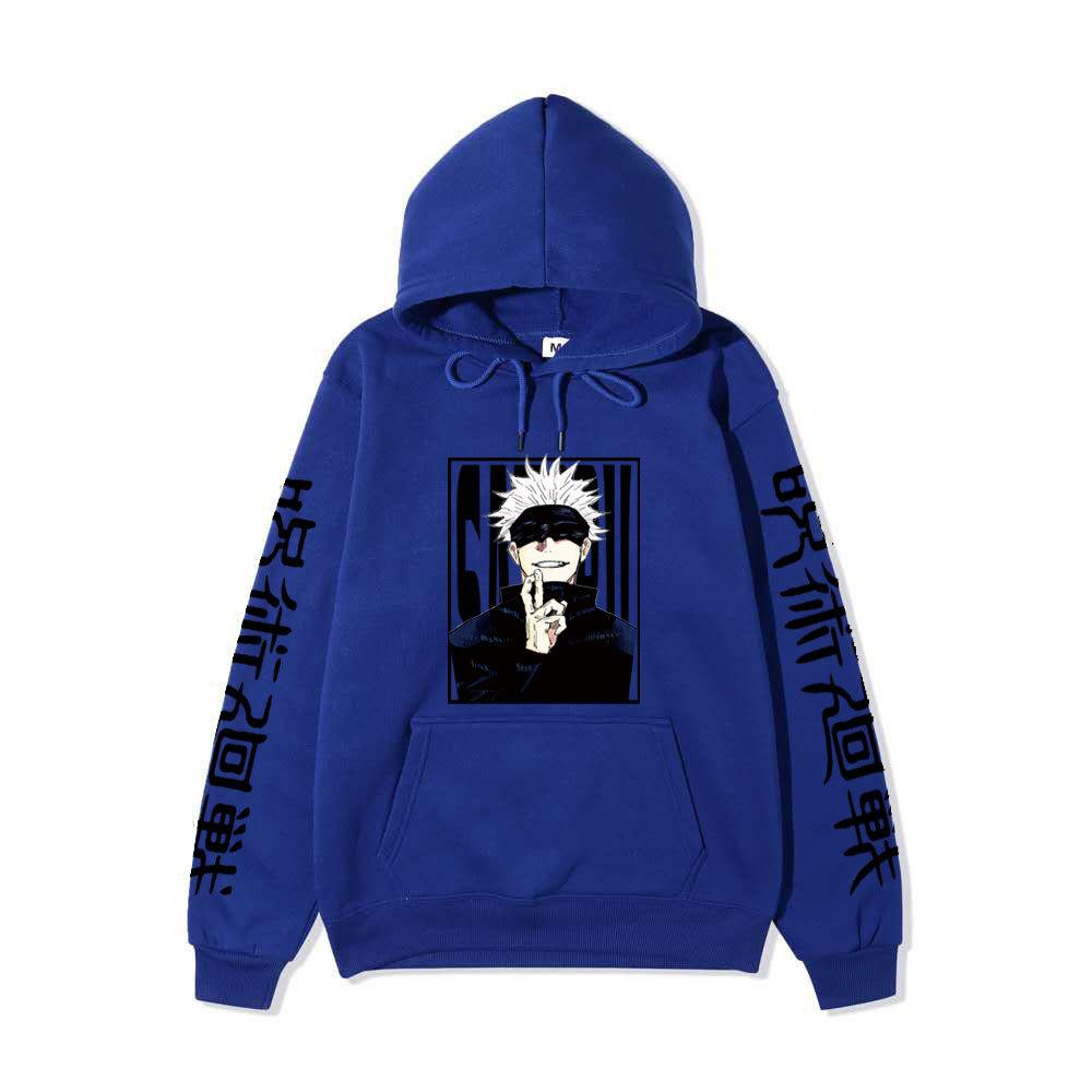 Jujutsu Kaisen Satoru Gojo Unisex Fleece Hoodie Autumn Winter Anime Character Japanese Kanji Sleeve Print Long Sleeve Pullover Sweatshirt