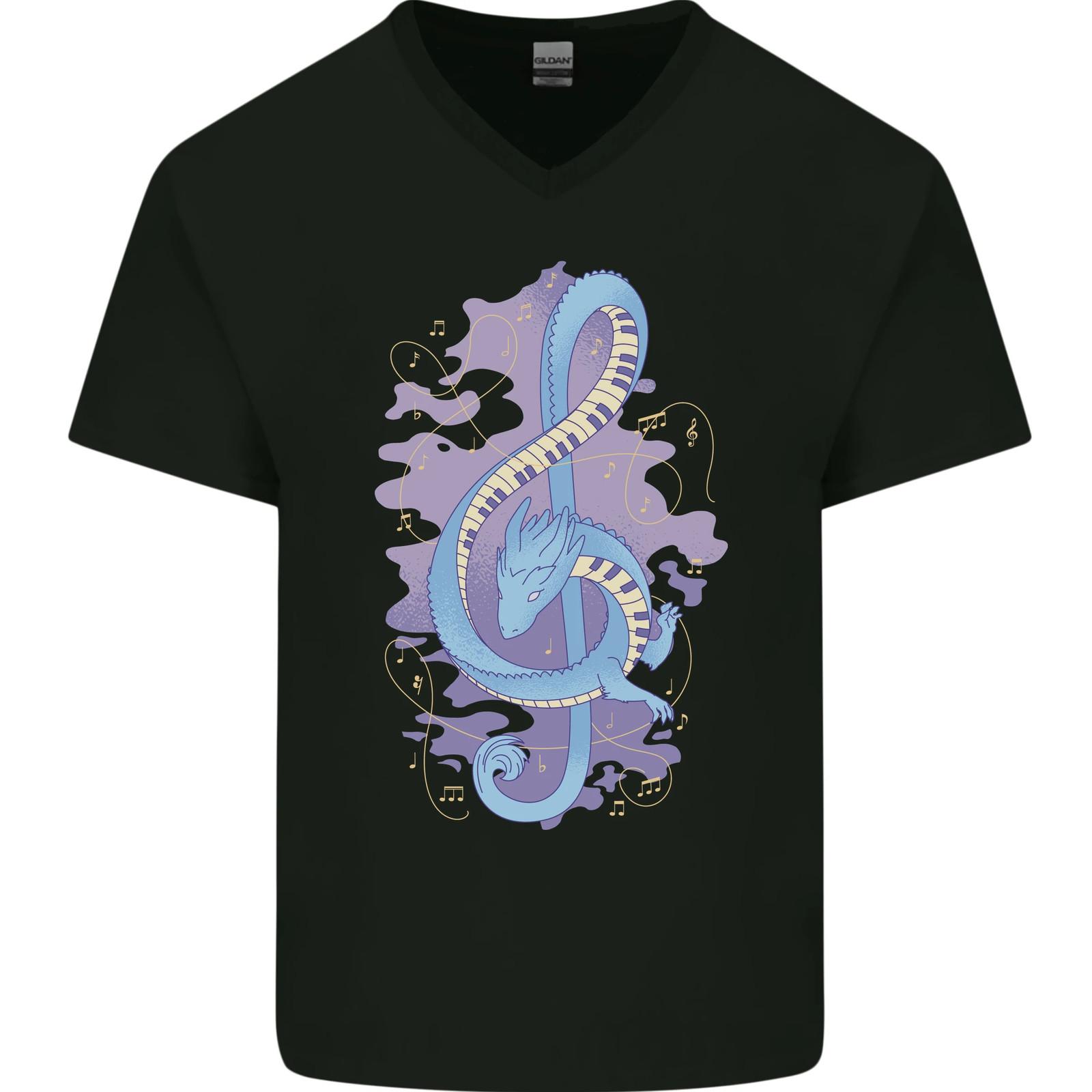 Musical Keyboard Dragon Mens VNeck Cotton T-shirt XXXXL