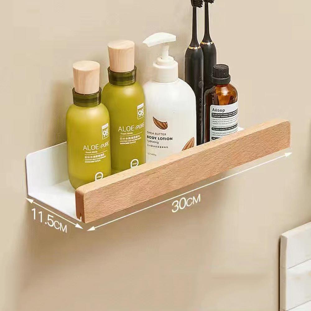 Simple Solid Wood Water Proof Bathroom Shelf for Washbasin Cosmetics Non Perforated Livingroom Wall Mounted Home Decorative Rack
