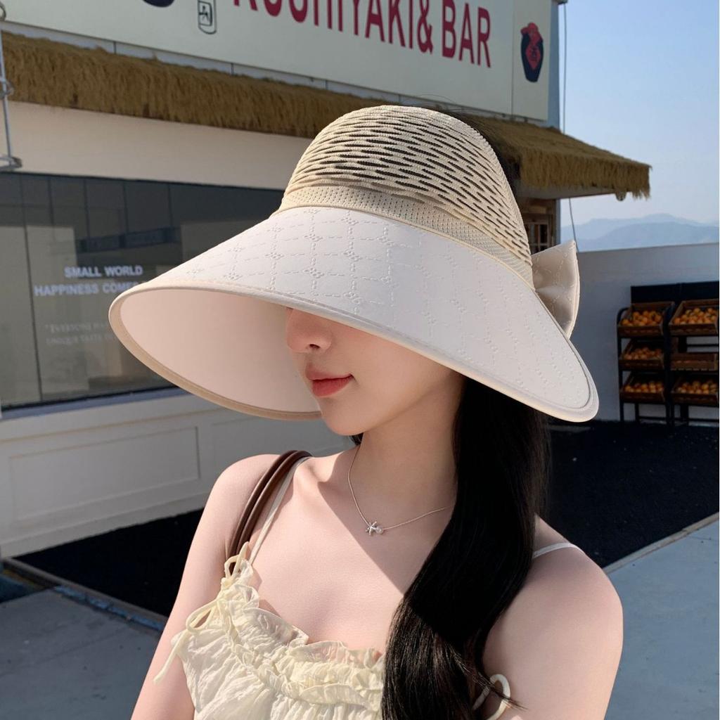 Summer Hat Women'S Bow Sunscreen Empty Top Hat Breathable Large Brim Fashionable Versatile Sunshade Sun Hat