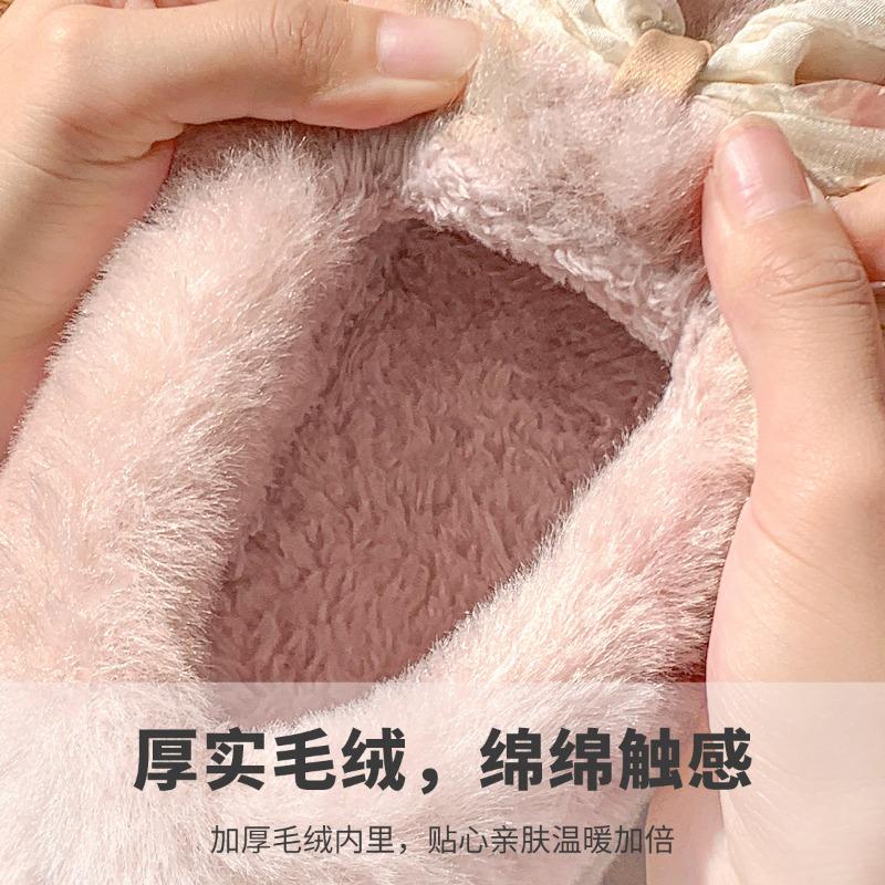 Bow Cotton Slippers Women's Winter Indoor Home Thick Bottom Non-slip Velvet Bag Heel Cotton Shoes Women's Winter