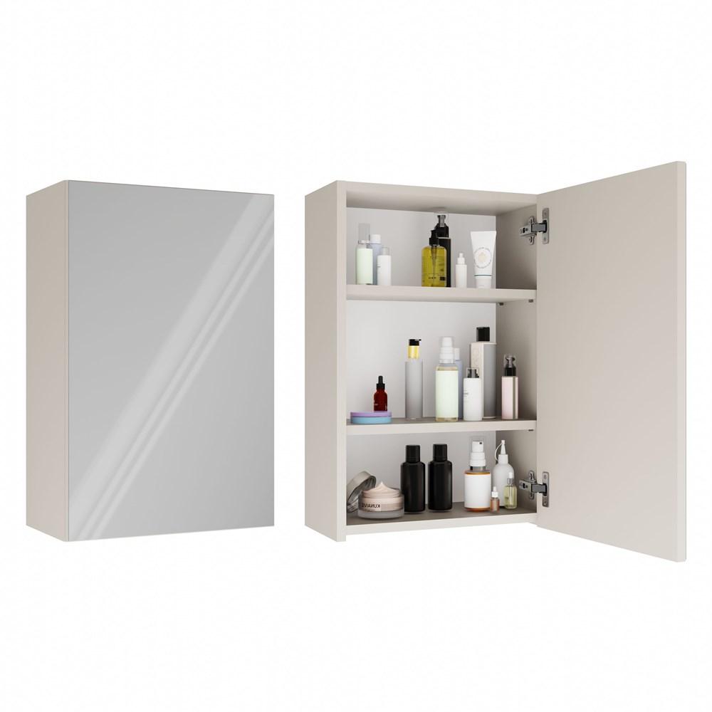 Hanging Bathroom Cabinet with Mirror Above Sink Pola 1Dl 1 Door Cashmere