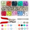 Metal Snap Buttons Kit with Snap Pliers Tool,10 Colors Hollow & Solid Prong Snap Fasteners for Clothing,100PCS Invisible Seamless Buckles Snap Tool