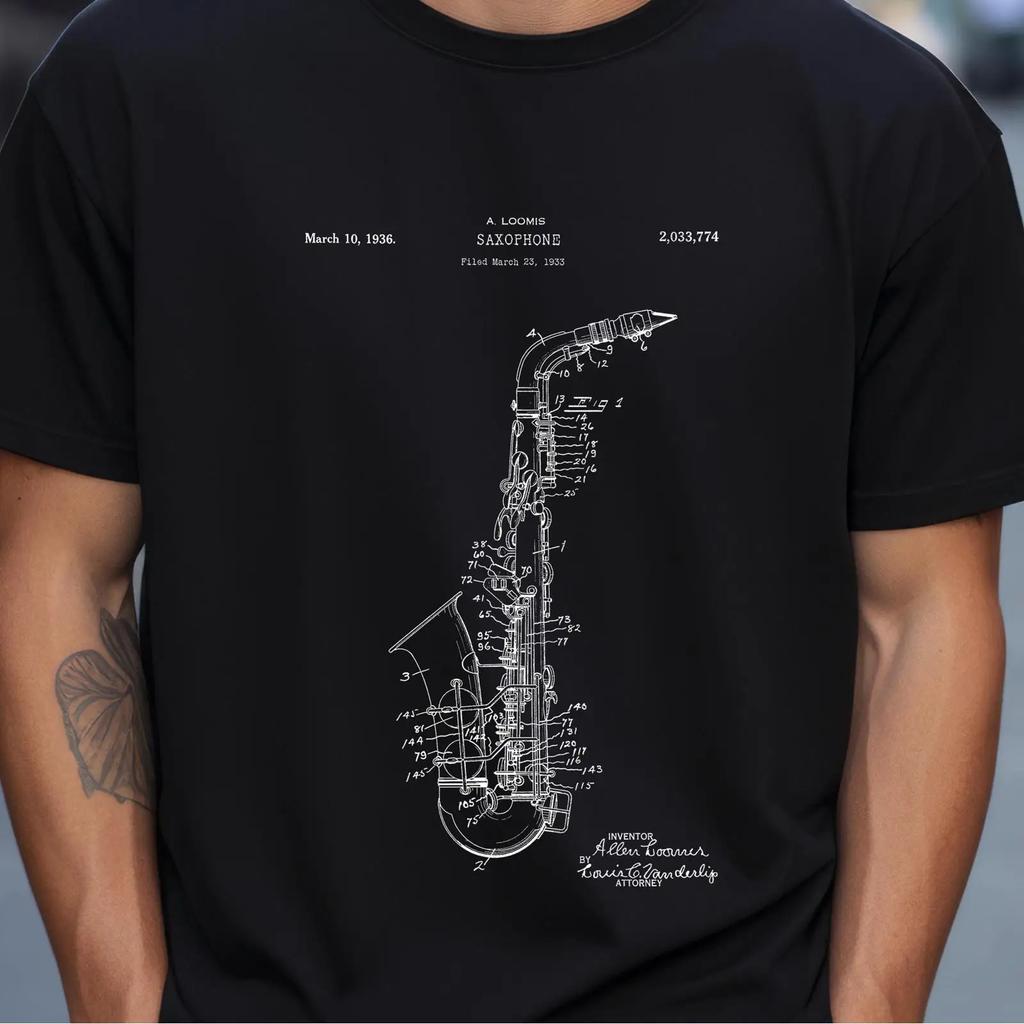 Vintage 1936 Us Patent Saxophone T Shirt For Saxophonist Musician Band Jazz Music Lover Vintage Stylish Streetwear Soft