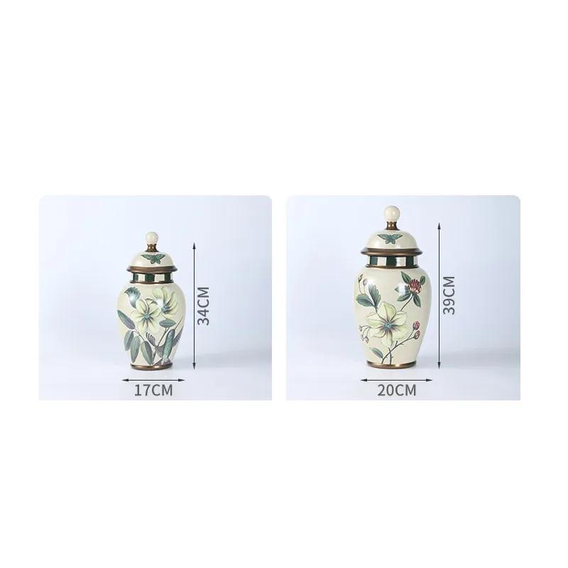 Candy Tea Cans Flower Arrangement Household Sealed Storage Cans Chinese Ceramic Vase with Lid Home Decorations Desktop Ornaments