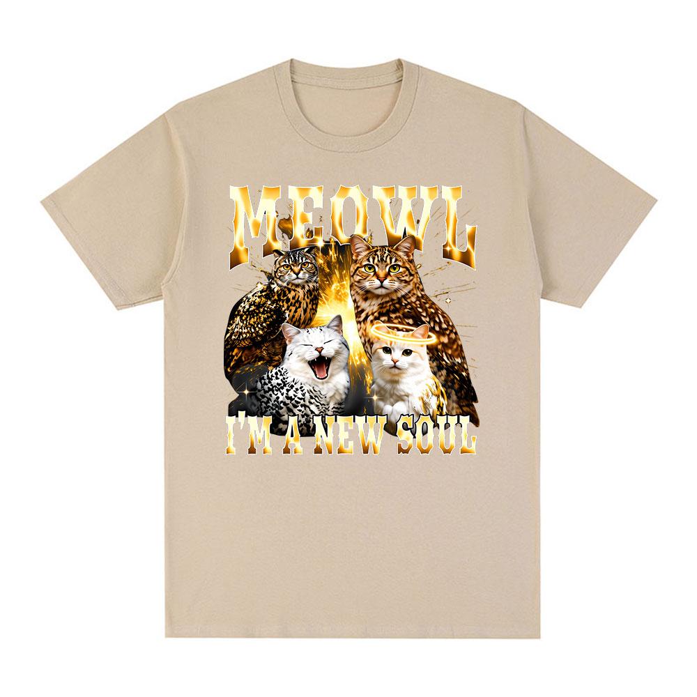 Meowl Cat Owl Funny Meme Im A New Soul Graphic Tshirts Women Clothing Fashion Harajuku Short Sleeves Cotton Summer T Shirts