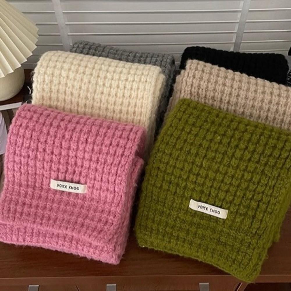 Thickened Knitted Wool Scarf Solid Color Labeling Knitted Yarn Scarf Cold Protection Warm Neck Warmer Cold Weather