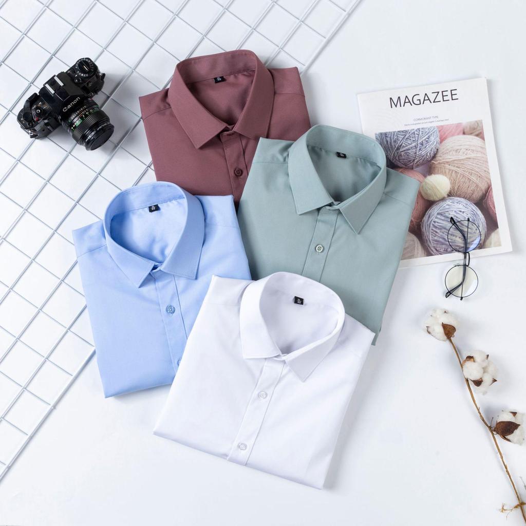 Men's Long Sleeve Bamboo Fiber Formal Shirt - White & Blue, Stretchable, Plus Size Available