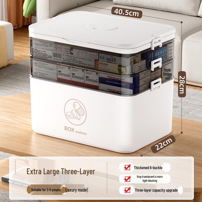 Large Multi-layer Plastic First Aid Kit & Medicine Storage Box for Household Use