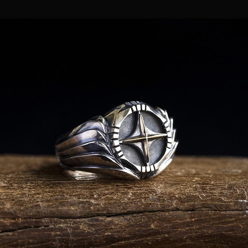 Křížový prsten pro muže a ženy, Evropský a americký retro vintage vintage personalizovaný prsten s otevřením křídla