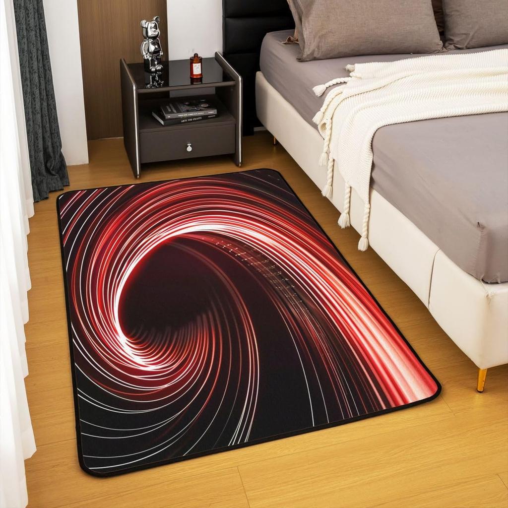 Erosebridal Red and Black Swirl Rugs for Living Room Bedroom - 3D Geometric Abstract Art Area Rug 3 x 5 for Kids Boys Girls, Hole Circle Was