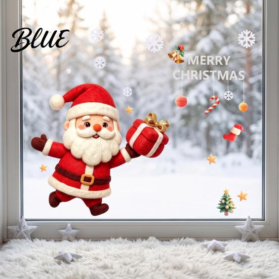 Cute Santa Theme Stickers Christmas Claus Static Glass Sticker Removable PVC Window Decal Waterproof Creative Holiday Art Wall Decor for Doors