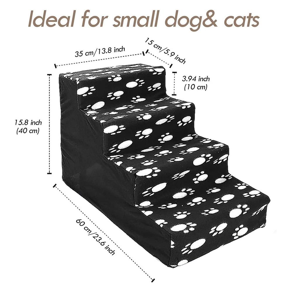 Лестница для домашних животных для кошек собак ступеньки для кровати 4 ступени удобная фланелевая лестница для собак лестница для домашних животных ступеньки для кровати ступеньки для кровати для собак лестница для котят высокие кровати чёрный