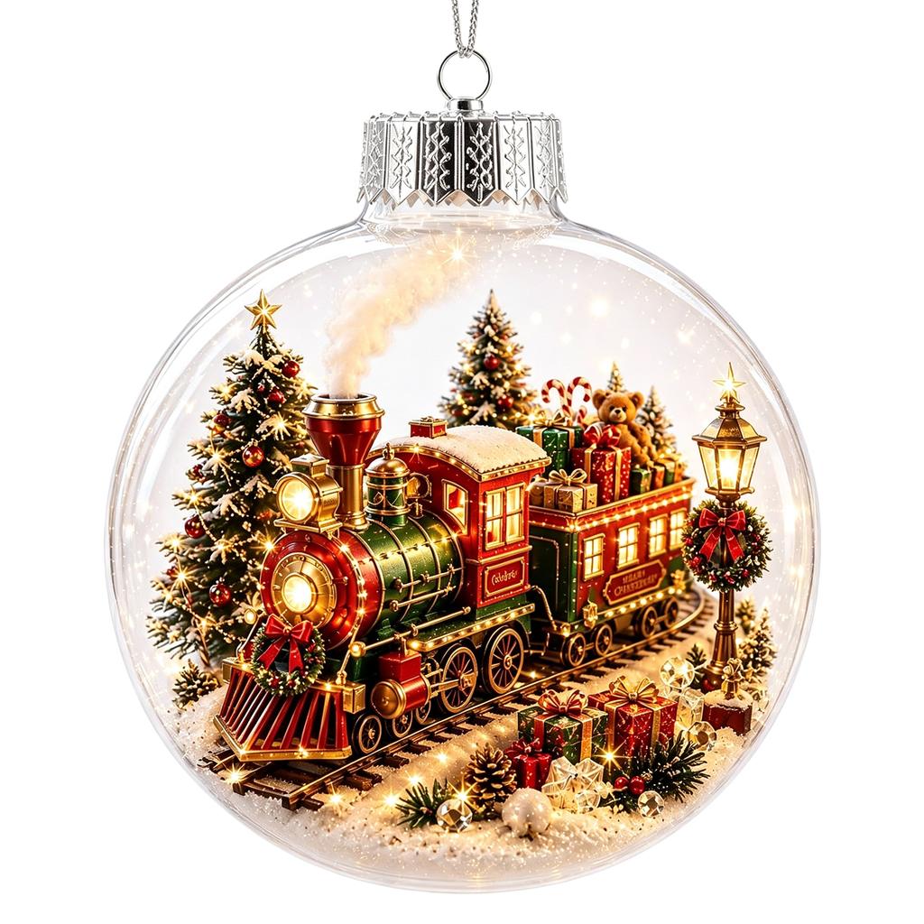 Transparent Ball Christmas Decoration Mini Holiday Scene 3.15 Inch Plastic Xmas Tree Hanging Keepsake Gift