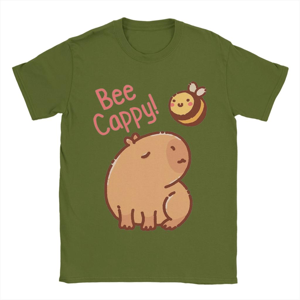 Bee and Capybara T Shirt Men 100% Cotton Hipster T-Shirt O Neck Bee Cappy Tees Short Sleeve Tops New Arrival