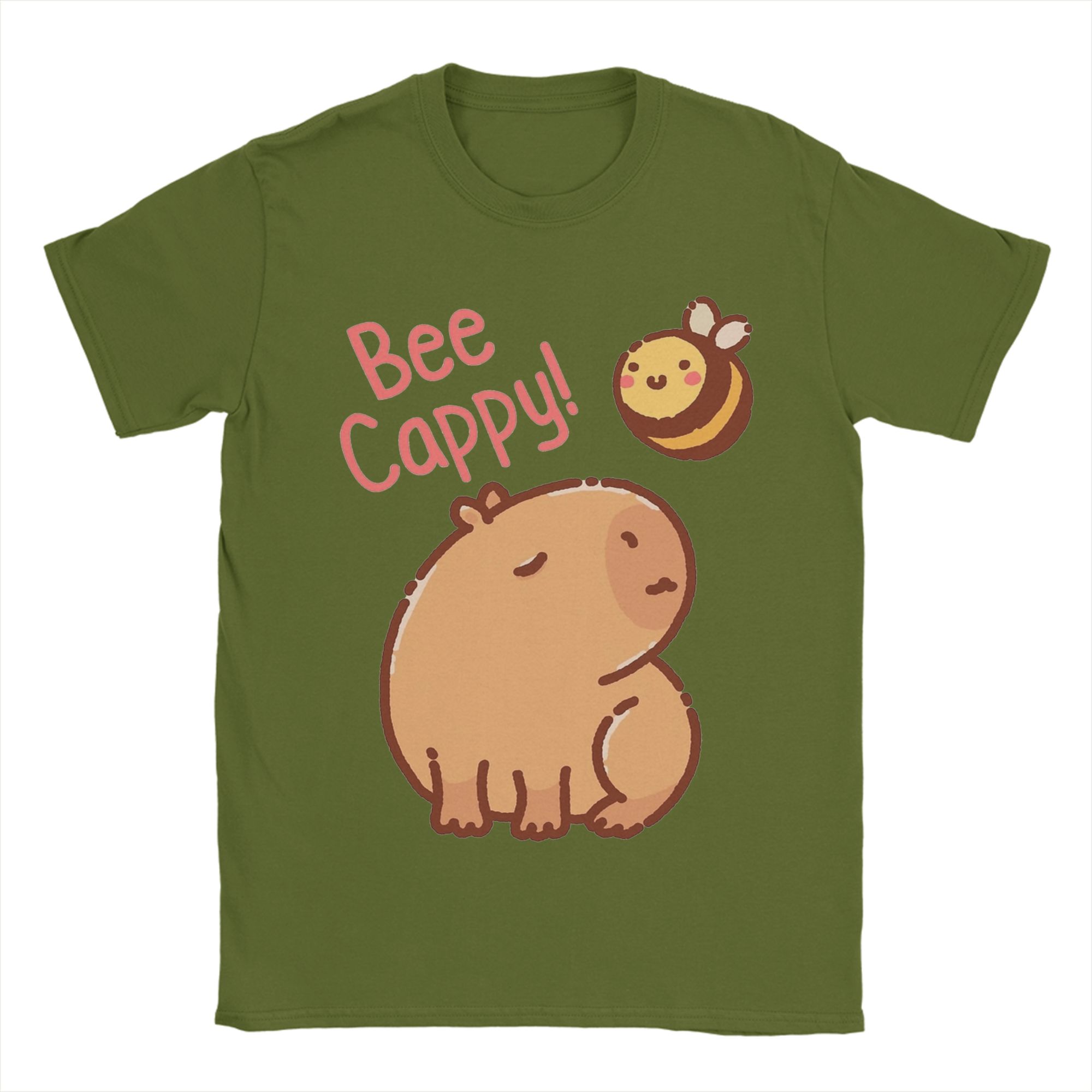 

Bee and Capybara T Shirt Men 100% Cotton Hipster T-Shirt O Neck Bee Cappy Tees Short Sleeve Tops New Arrival 4XL