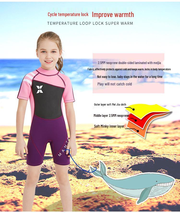 Traje de Neopreno Infantil de Manga Corta de 2.5MM: Mono Cálido y Protegido del Sol para Buceo de Otoño/Invierno y Seguridad contra Medusas