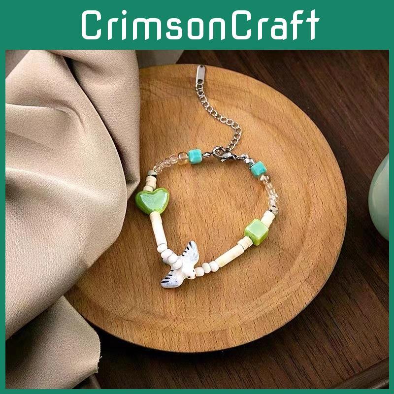 Trendy Ceramic Womens Beaded Bracelet With Heart And Geometric Charms Retro Style